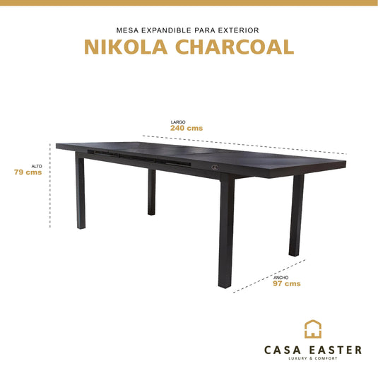 Mesa Expandible de Comedor para interior y exterior de Aluminio Color Carbon NIKOLA- M-N CasaEaster