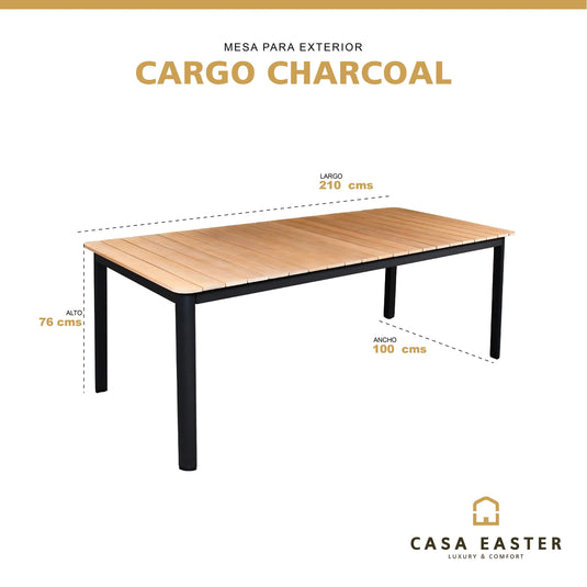Mesa Rectangular de Comedor para exterior de Madera Teca Color Carbon  CARGO-	74535