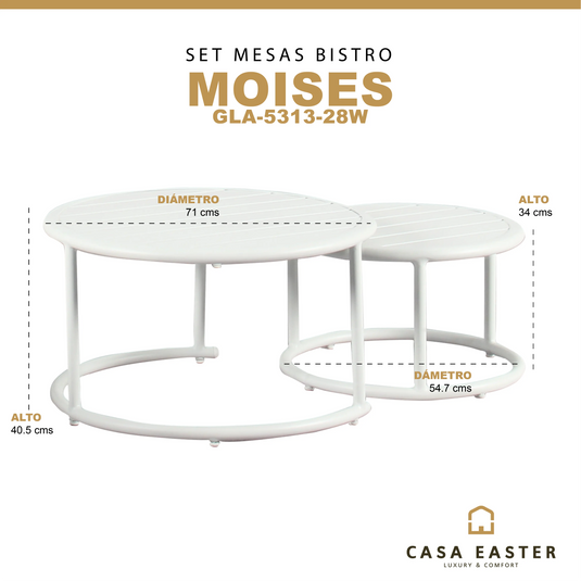 Mesa (set) Bistro Circular Color Blanco MOISES-GLA-5313-28W CasaEaster