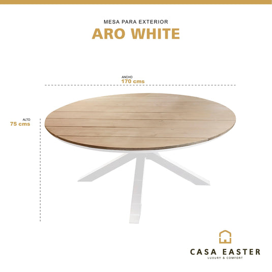 Mesa de Comedor para exterior estilo redonda Color Blanco ARO -75795