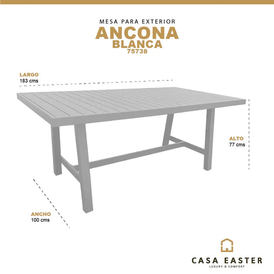 Mesa de Comedor para interior y exterior de Aluminio Color Blanco ANCONA-GL3AQ-39727-164 CasaEaster