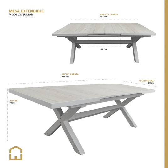 Mesa de Comedor para interior y exterior de Aluminio Color Blanco SULTAN -TABLE2.1 CasaEaster
