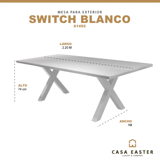 Mesa de Comedor para interior y exterior de Aluminio Color Blanco SWITCH-61492 CasaEaster