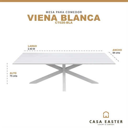 Mesa  de Comedor para interior  y exterior de Aluminio  Color Blanco VIENA-CT026-BLA