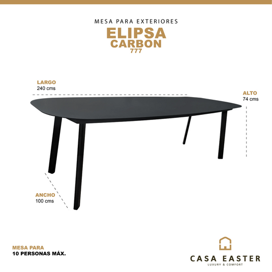 Mesa  de Comedor para interior y exterior de Aluminio Color  Carbon ELIPSA-777 CasaEaster