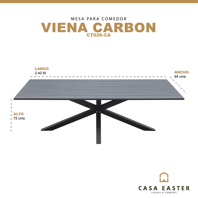 Cargue la imagen en el visor de la galería, Mesa  de Comedor para interior  y exterior de Aluminio  Color  Carbon VIENA-CT026-CHA CasaEaster
