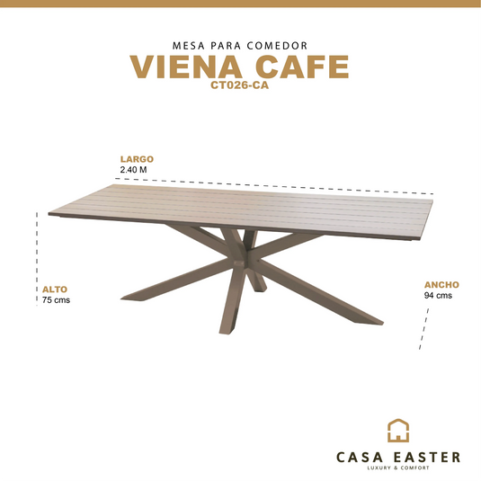 Mesa  de Comedor para interior  y exterior de Aluminio  Color Cafe  VIENA-CT026-CA