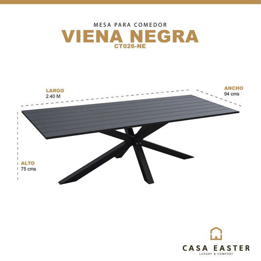 Mesa  de Comedor para interior  y exterior de Aluminio  Color Negra-VIENA CT026-NE CasaEaster