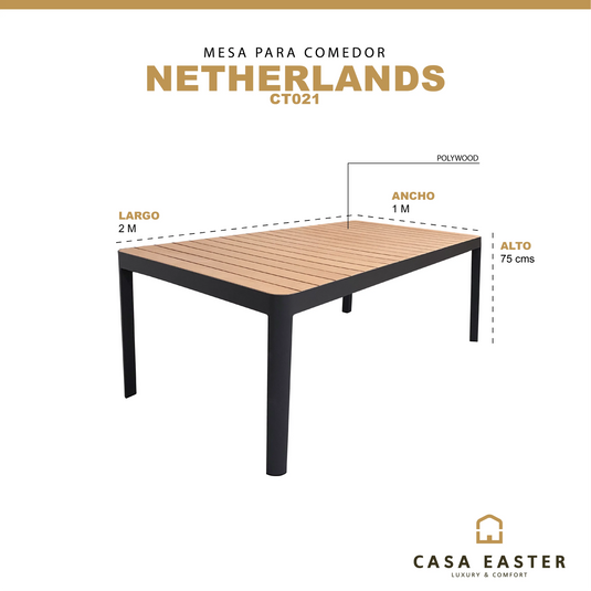 Mesa  de Comedor para interior  y exterior de Aluminio y Polywood  NETHERLANDS-CT021 CasaEaster