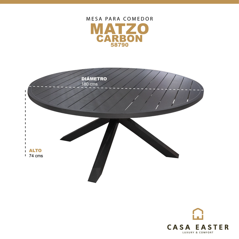 Cargue la imagen en el visor de la galería, Mesa de Comedor para interior y exterior estilo redonda Color Carbon MATZO-58790 CasaEaster
