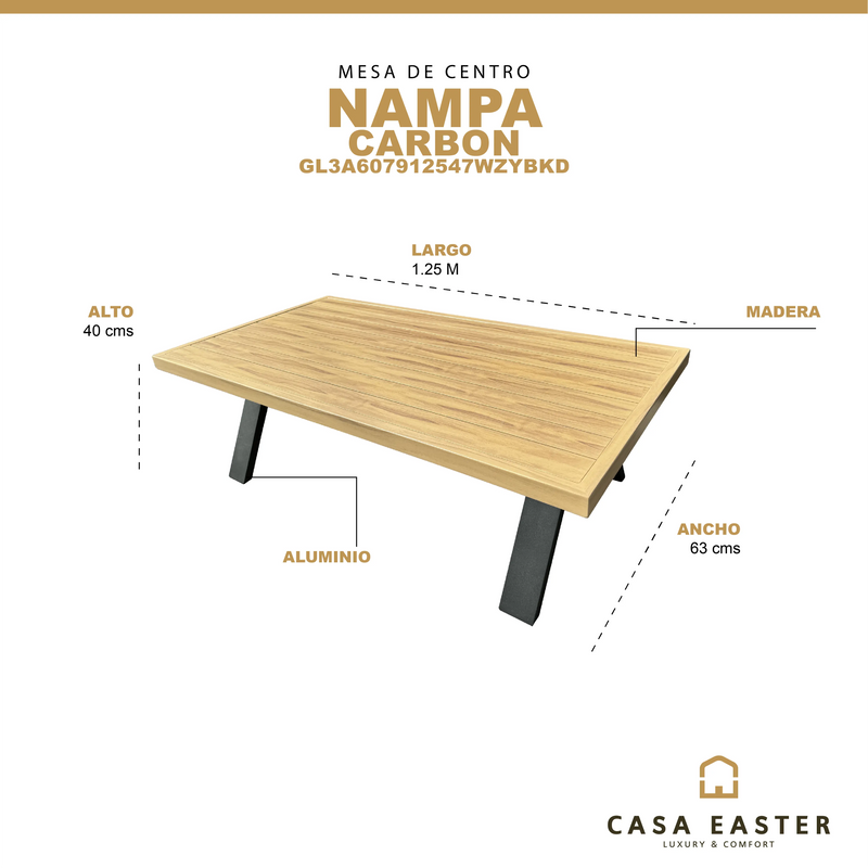 Cargue la imagen en el visor de la galería, Mesa de centro de madera Nampa Color Carbon - GL3A607912547WZYBKD CasaEaster
