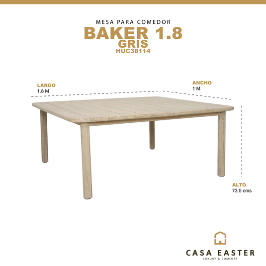 Mesa de comedor Baker 1.80*100 Gris claro - HUC38114 CasaEaster