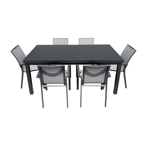 Comedor Expandible de Aluminio Nikola Carbon 1.8 M / 2.4 M + 6 sillas  sillas Koshem Carbon