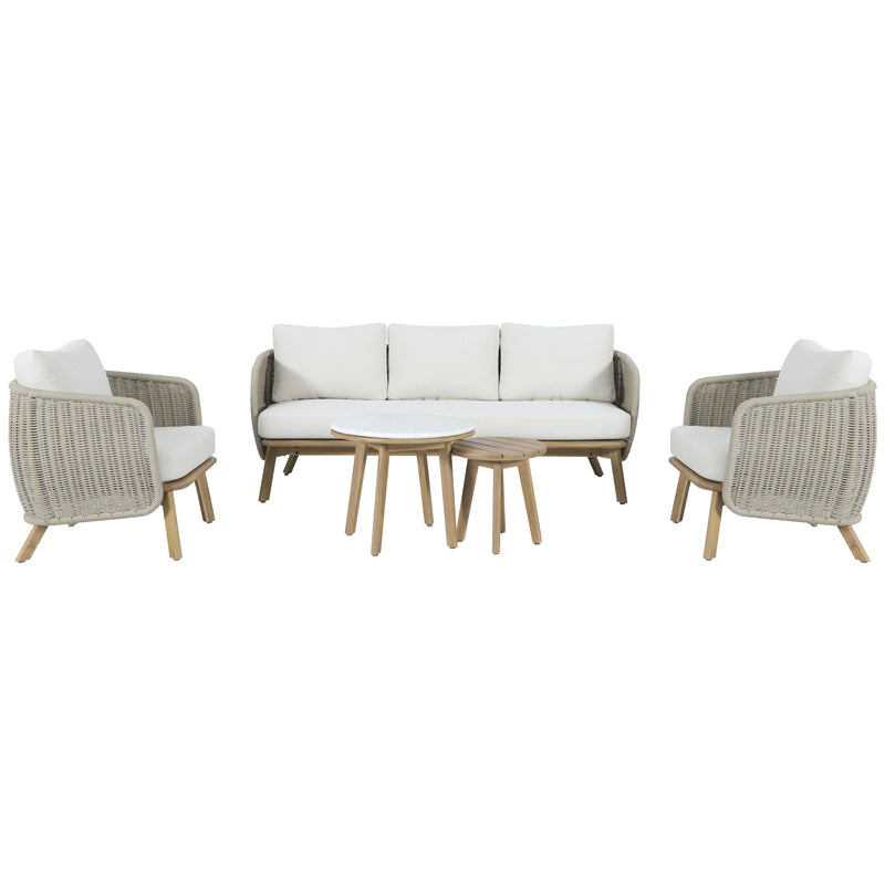 Load image into Gallery viewer, Set triple Norah de madera para exterior color natural - HUC

