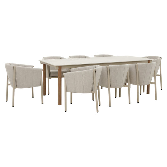 Comedor de exterior con 8 sillas Orion 2.2M, de aluminio color natural - 63069-70