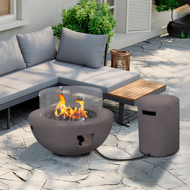 Cargue la imagen en el visor de la galería, Set Fogata en medio circulo de exterior de gas LP color gris oscuro con tapa de gas LP y parabrisas - PDF132B-045-17B
