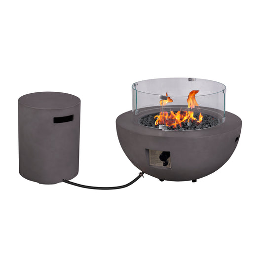 Set Fogata en medio circulo de exterior de gas LP color gris oscuro con tapa de gas LP y parabrisas - PDF132B-045-17B