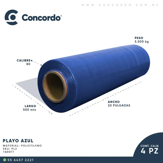 Playo 4 rollos Azul Calibre 80-PL2 Concordo mx