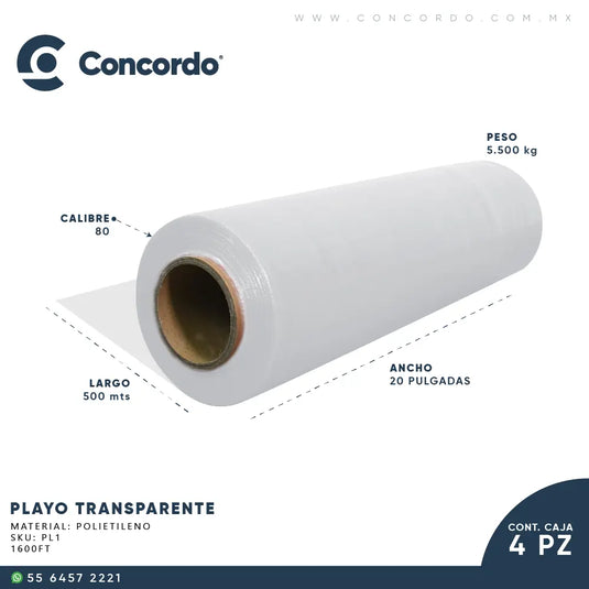 Playo 4 rollos Transparente Calibre 80-PL1 Concordo mx