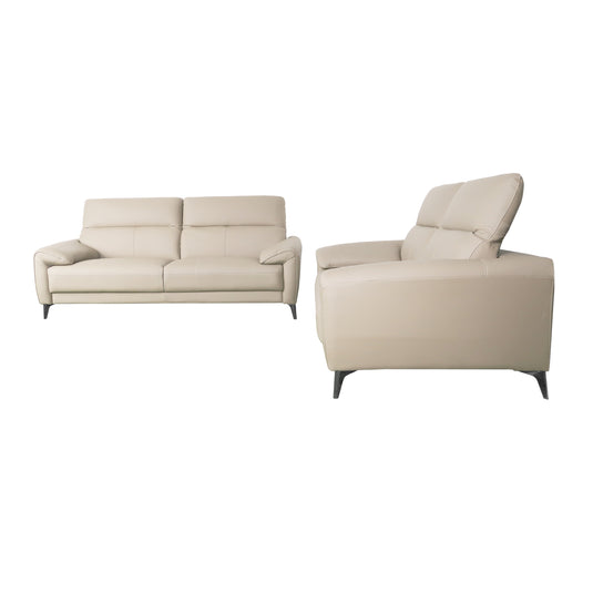 Set duo de interior sofá triple + sofá doble S8913 con vinipiel color Beige - S8913-BE