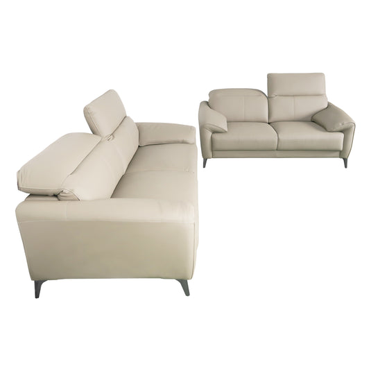 Set duo de interior sofá triple + sofá doble S8913 con vinipiel color Beige - S8913-BE