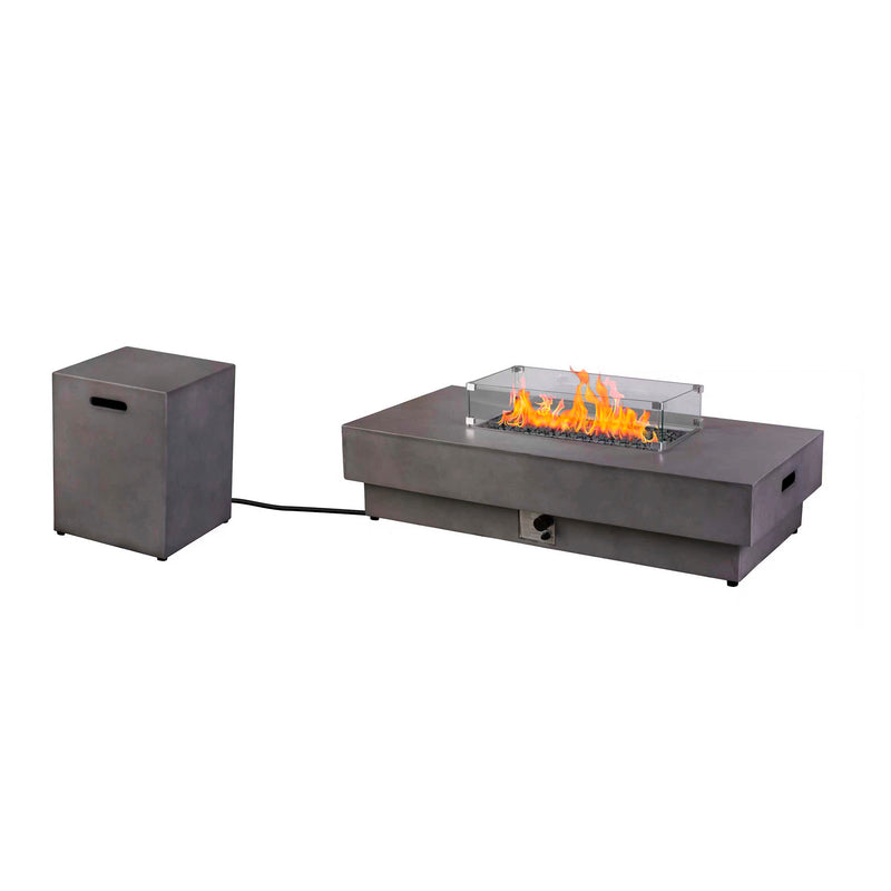 Cargue la imagen en el visor de la galería, Set Fogata rectangular de exterior de gas LP color gris oscuro con tapa de gas LP y parabrisas - PDF200152B-360-109B
