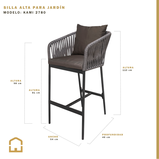 Silla  Alta de Lazo para Exterior e Interior Color Gris Jaspe KAMI-2780