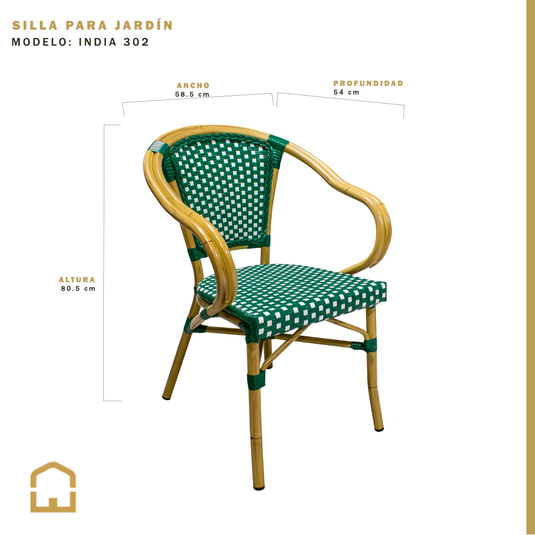 Silla de Rattan para exterior e interior Color Verde/Blanco INDIA 302-OC01