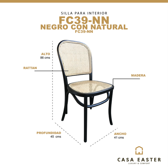 SIlla para interior de madera color negro con natural FC39-NN - FC39-NN CasaEaster
