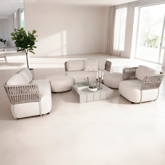 Set modular con puff SOFT Luxury ,7 Piezas color beige - SOFTLUX-BEIGE