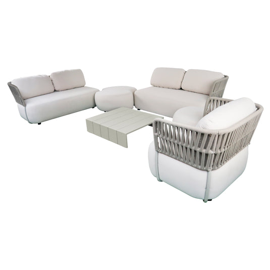 Set modular con puff SOFT Luxury ,7 Piezas color beige - SOFTLUX-BEIGE