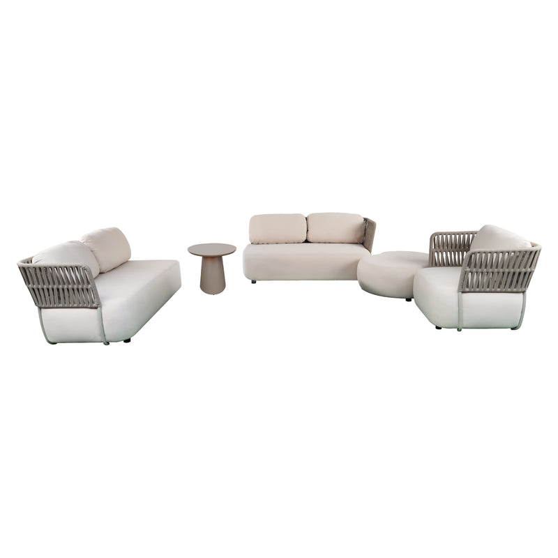 Load image into Gallery viewer, Soft Confort Ivory modular set with a central pouf (AC3003ST1-IVORY) + champagne walnut bistro table - SOFT-NOGA 
