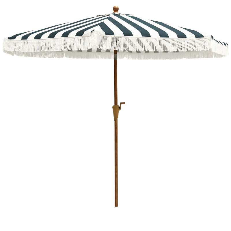 Load image into Gallery viewer, Sombrilla estilo Rayas y Borlas, STRIPE &amp; TASSELS, color Verde con blanco - 19-0413TPG
