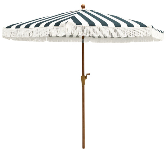 Sombrilla estilo Rayas y Borlas, STRIPE & TASSELS, color Verde con blanco - 19-0413TPG