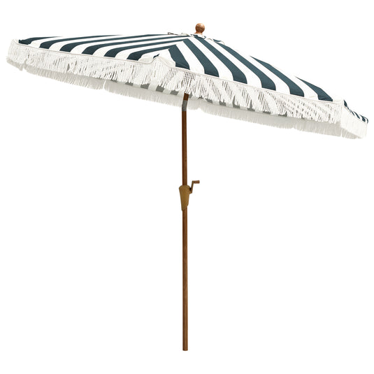 Sombrilla estilo Rayas y Borlas, STRIPE & TASSELS, color Verde con blanco - 19-0413TPG