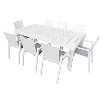 Comedor de Aluminio color Blanco Doume + 8 silla Swiss
