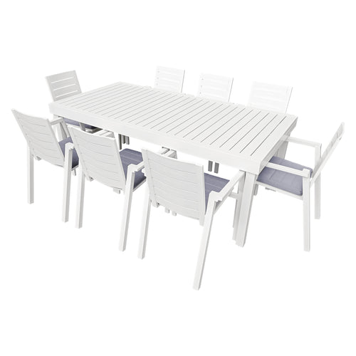 Comedor de Aluminio color Blanco Doume 2 M / 3.2 M + 8 silla Swiss blanca