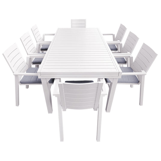 Comedor de Aluminio color Blanco Doume 2 M / 3.2 M + 8 silla Swiss blanca