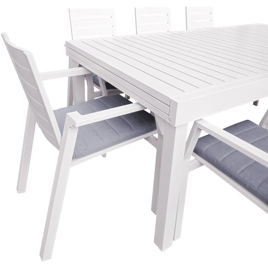 Comedor de Aluminio color Blanco Doume 2 M / 3.2 M + 8 silla Swiss blanca