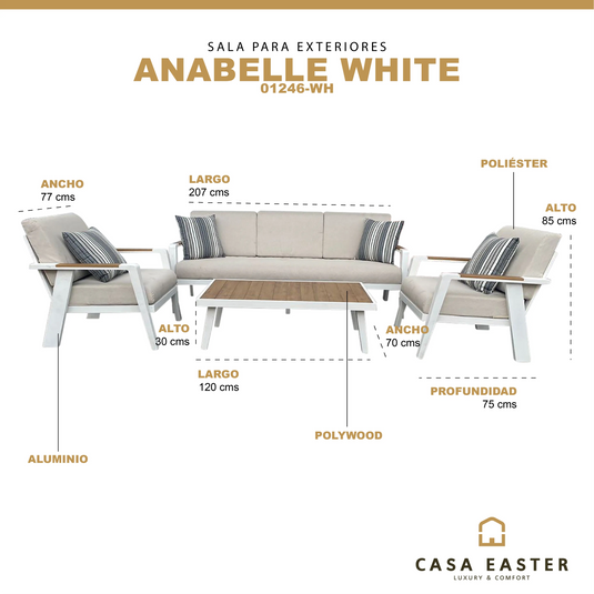 Sala para Exterior e Interior de Aluminio Color Blanco ANABELLE TRIPLE-01246-Wh CasaEaster