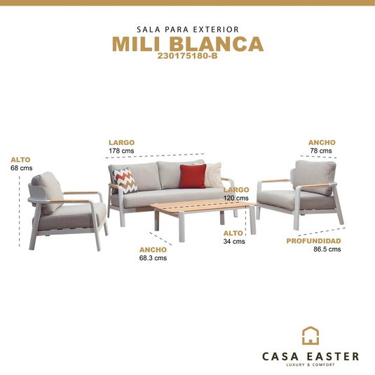 Sala para Exterior e Interior de Aluminio Color Blanco MILI DOBLE-230175180-B CasaEaster