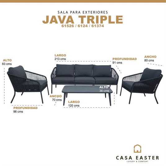 Sala para Exterior e Interior de Aluminio Color Carbon JAVA TRIPLE-61526-ST CasaEaster