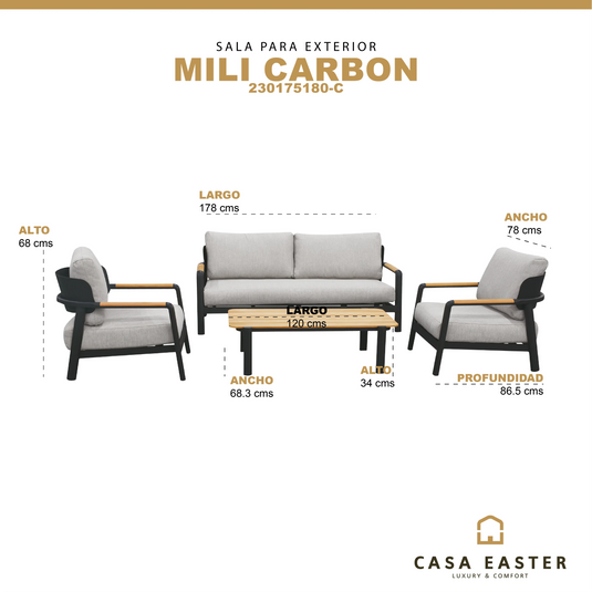 Sala  para Exterior e Interior de Aluminio Color Carbon MILI DOBLE-230175180-C CasaEaster