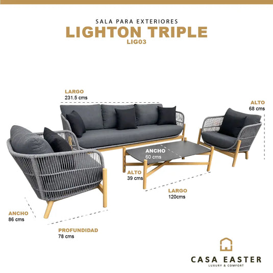 Sala para Exterior e Interior de Aluminio   Color Gris LIGHTON TRIPLE-LIG03 CasaEaster