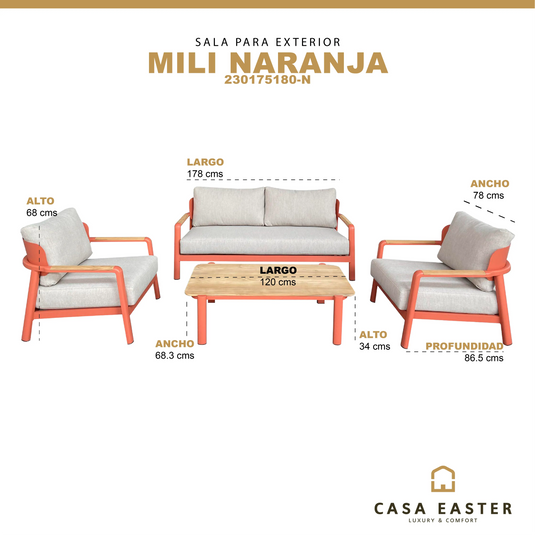 Sala  para Exterior e Interior de Aluminio Color Naranja MILI DOBLE-230175180-N CasaEaster