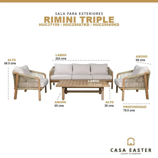 Sala para Exterior e Interior de Madera Acacia  Color Blanco RIMINI TRIPLE-SDMPERET