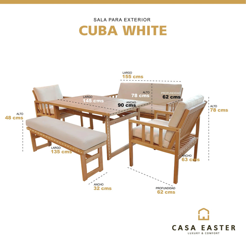 Cargue la imagen en el visor de la galería, Sala para Exterior e Interior de Madera Teca  Color Beige CUBA-HUC WCB CasaEaster
