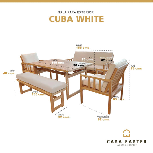 Sala para Exterior e Interior de Madera Teca  Color Beige CUBA-HUC WCB CasaEaster