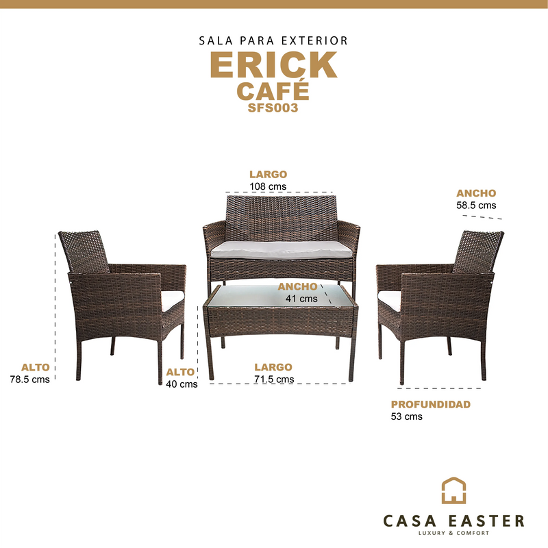Cargue la imagen en el visor de la galería, Sala  para Exterior e Interior de Rattan  Color Cafe ERICK-SFS003 CasaEaster

