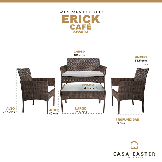 Sala  para Exterior e Interior de Rattan  Color Cafe ERICK-SFS003 CasaEaster